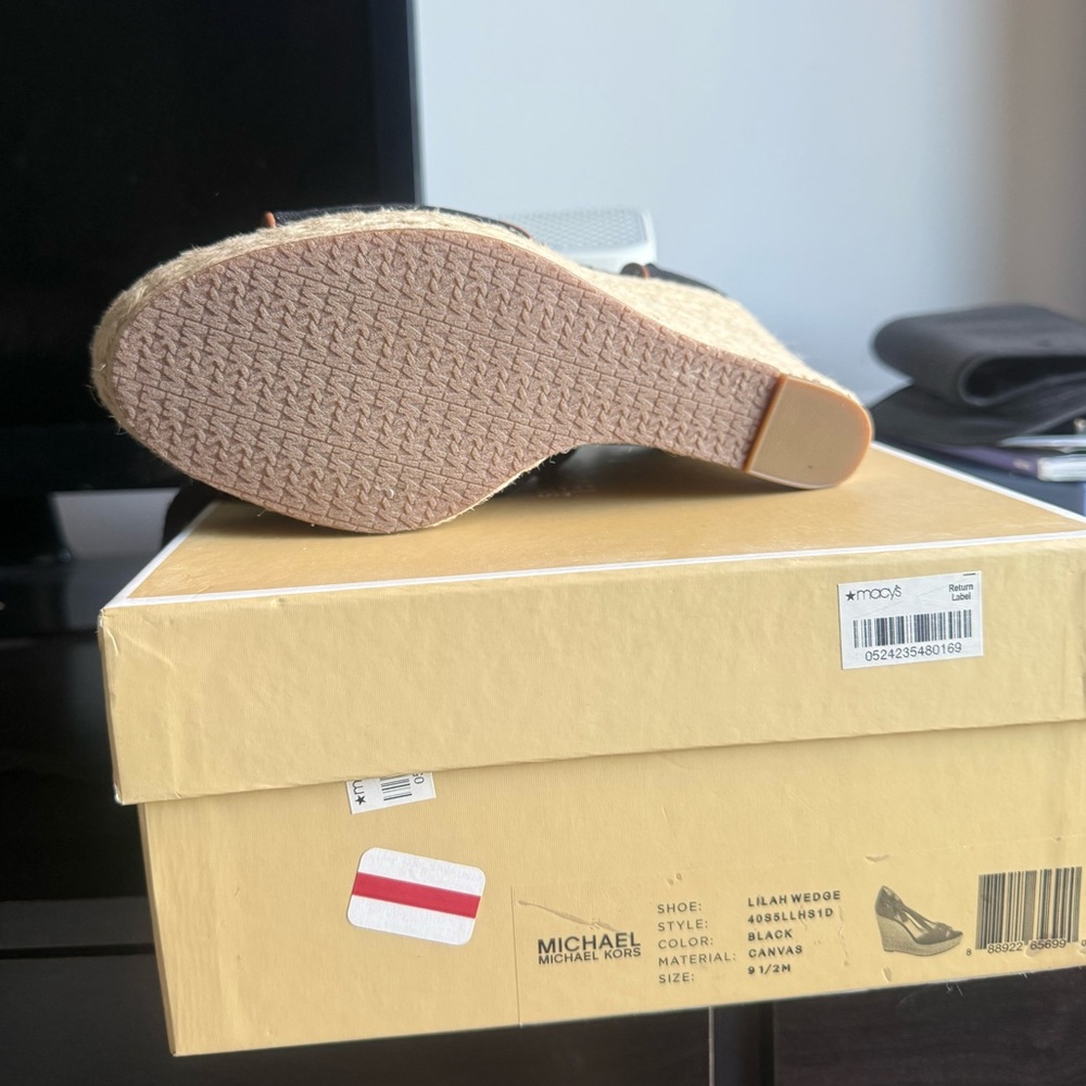 Michael Kors Black and Tan Espadrille Wedges - Picture 2 of 5